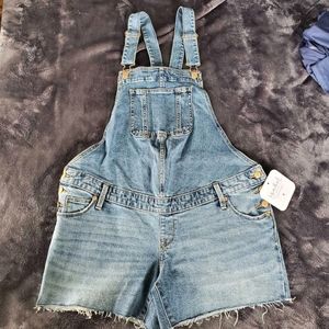 maternity denim shorts overalls • Isabel & Ingrid